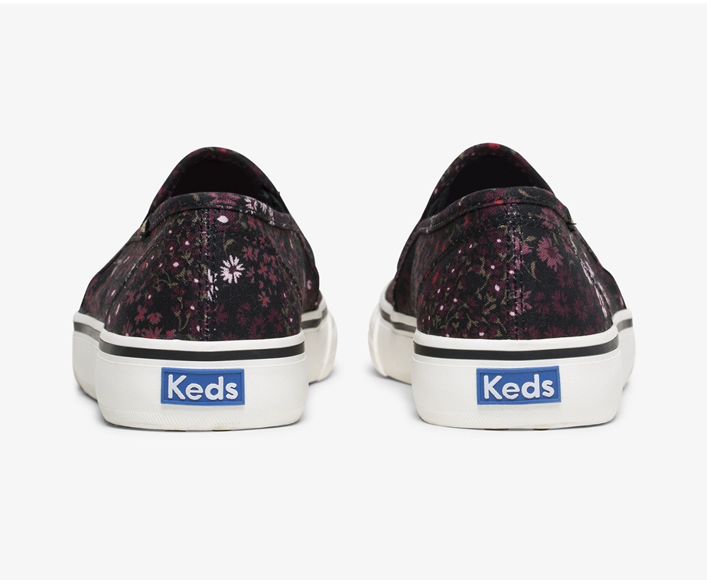 Womens Keds Slip Ons - Washable Double Decker Floral - Black/Multicolor - 8350-TDRWL